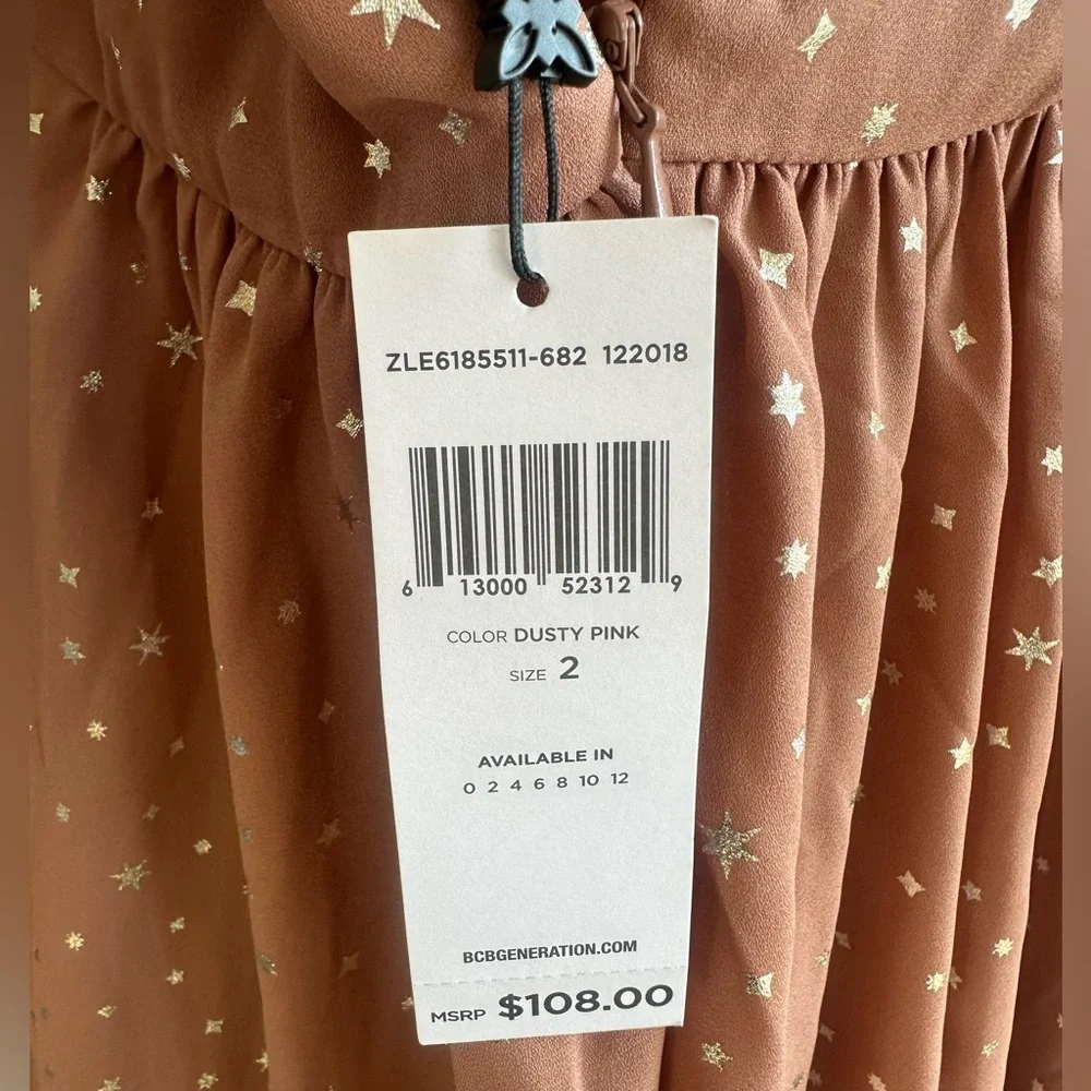 BCBGeneration Flowy Pink Fit and Flare Dress with Bishop Sleeves - Picture 4 of 7